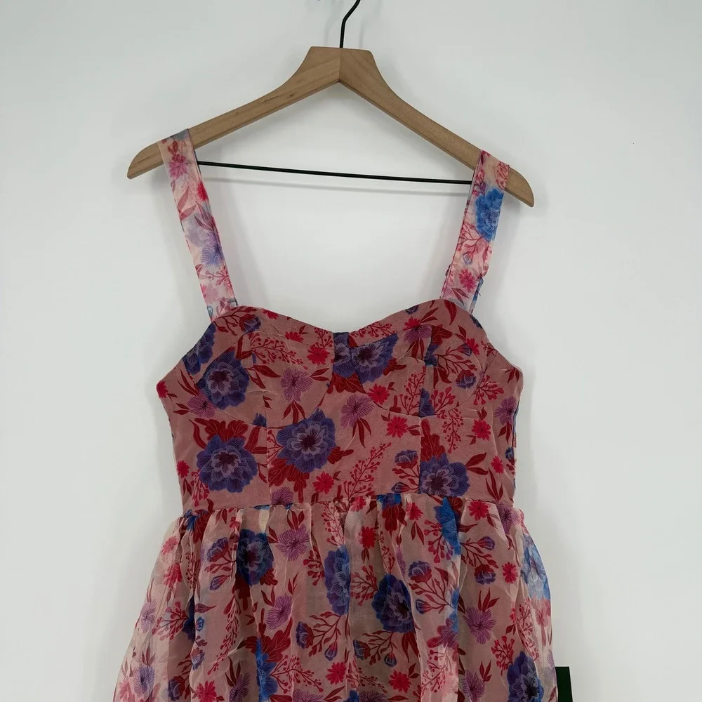 Lulus Delightful Look Magenta Floral Print Bustier‎ Midi Skater Dress Size L - Picture 4 of 14